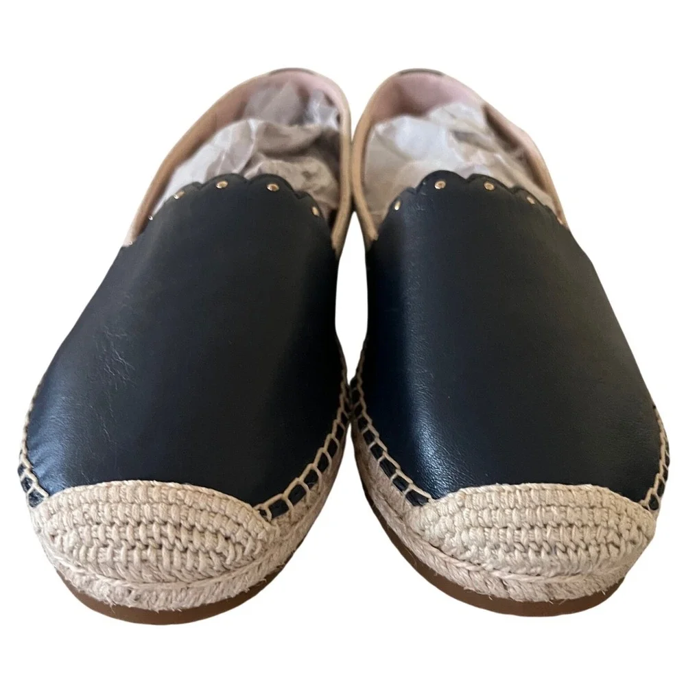 Kate Spade Espadrilles Women 8.5B Navy Excell Scalloped Studded Canvas Leather